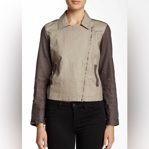 Eileen Fisher Women's Medium Coated Organic Linen Moto Jacket Full Zip Collared - Picture 15 of 16